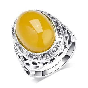 Retro geometric alloy ring with fluorescent beeswax accents and antique silver electroplating