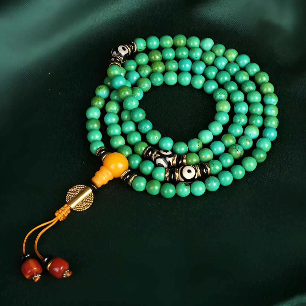 Natural turquoise bracelet with 108 round 8mm polished beads in national style design