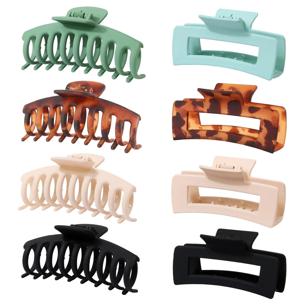 Six rose red plastic hair clips with frosted grip and pointed toe design