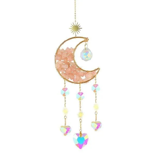 Crystal moon pendant car accessory with 100mm diameter and 420mm hanging chain in five colour options