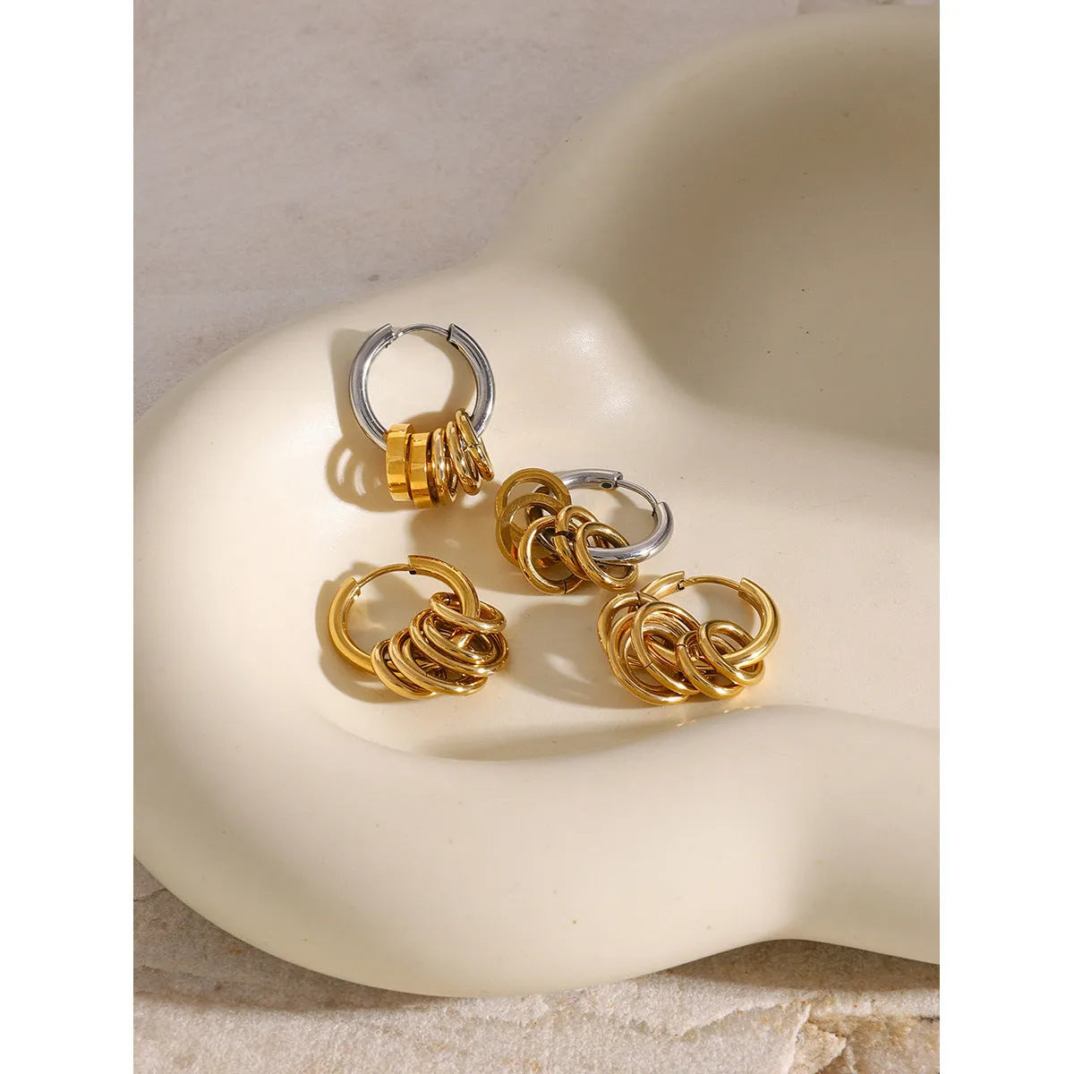 Stainless steel colour matching earrings with electroplated finish in ins style