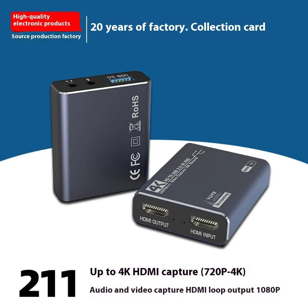 Black set-top box media player with 1080p output and audio recording functionality.
