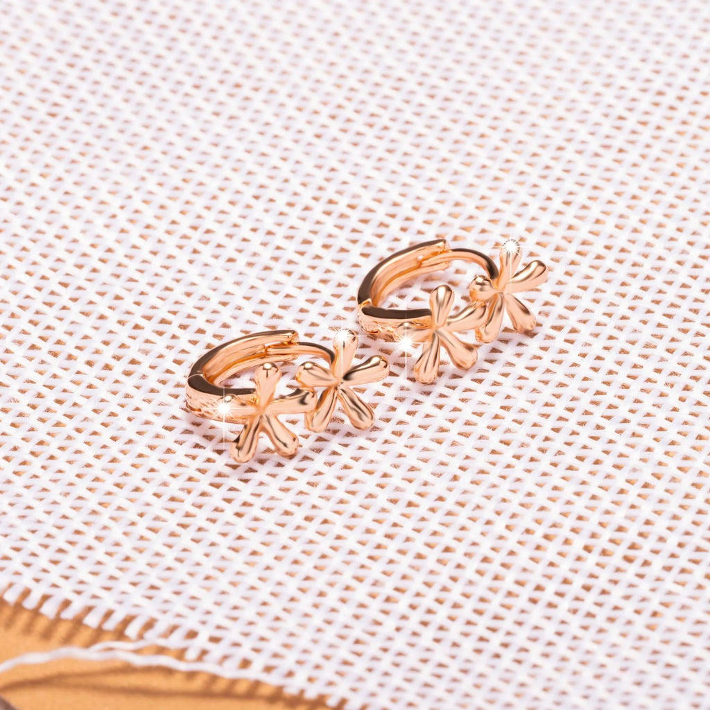 Circular rose gold waterdrop flower earrings with electroplating finish