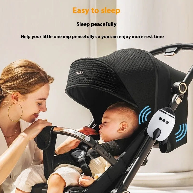 White ABS plastic baby stroller shaking device with automatic motion and Bluetooth connectivity