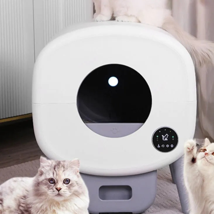 Automatic self-cleaning cat litter box with ABS plastic construction and UK plug