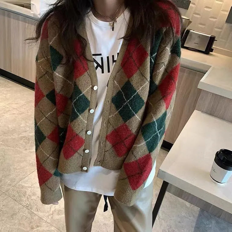 Acrylic knitted casual cardigan in macaron colours with Japanese Korean fashion styling
