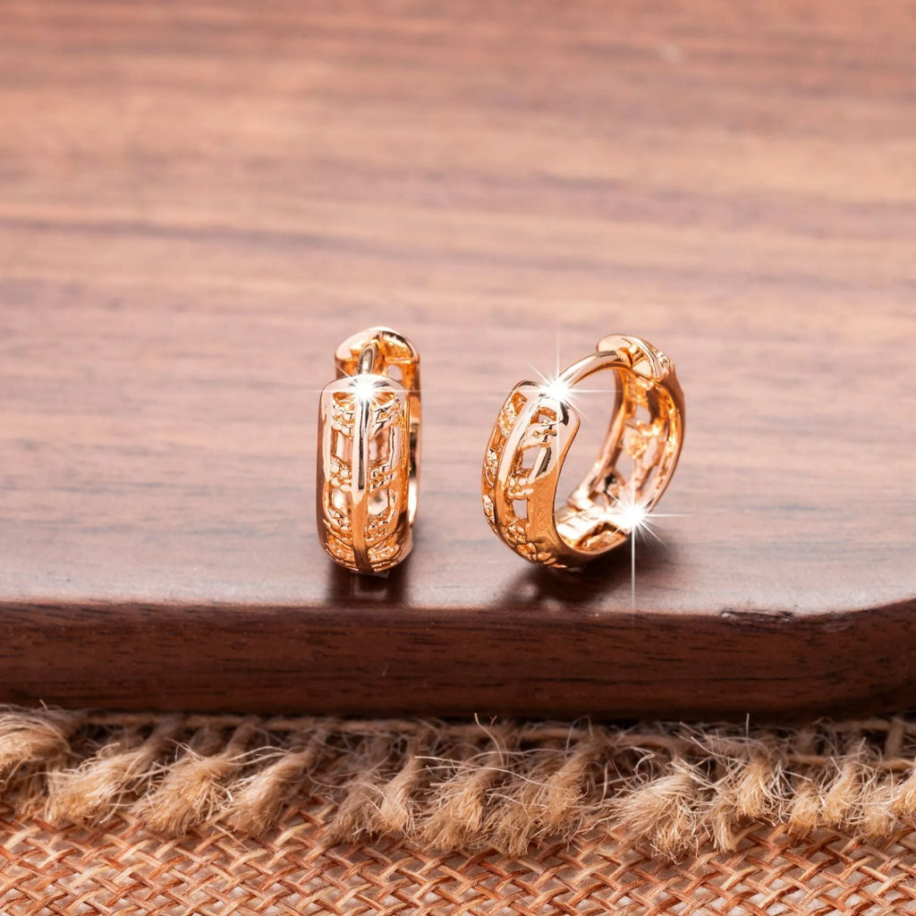 Copper heart and leaf shaped hollow earrings with rose gold finish