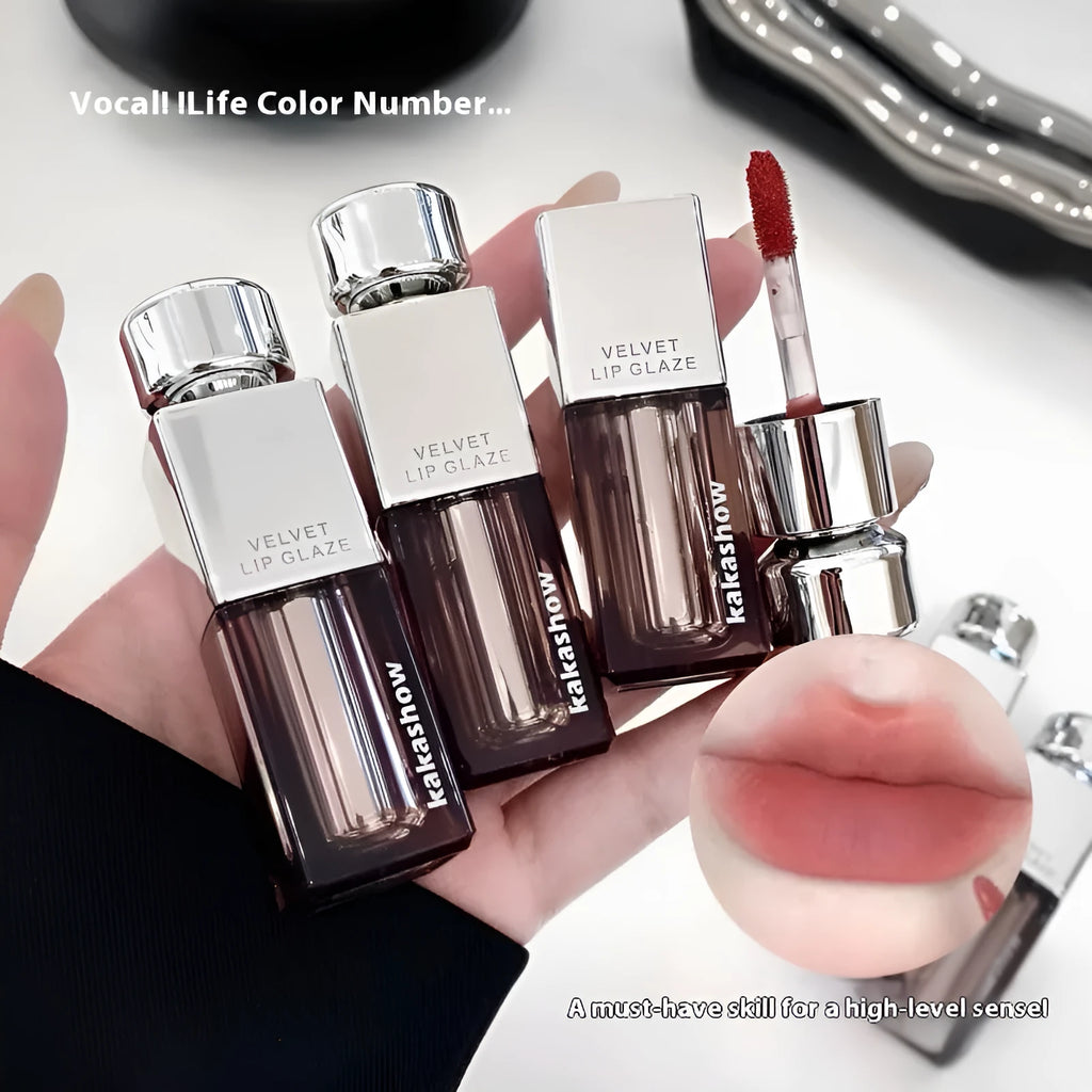 Kakashow matte soft mist lipstick in velvet finish with six colour options displayed