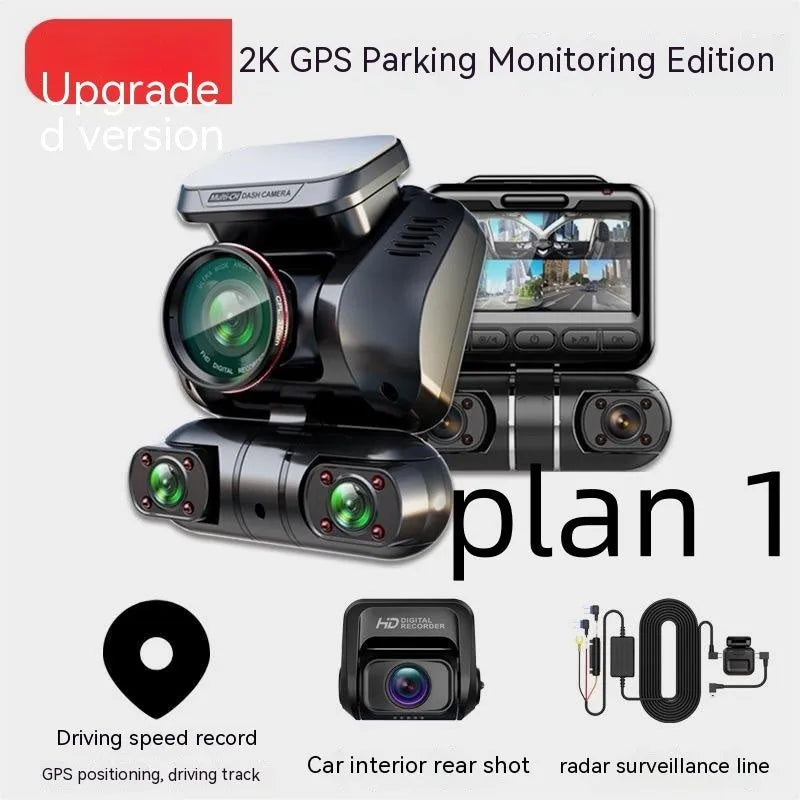 Car driving recorder with four lenses, 2-inch screen, and plastic housing for vehicle monitoring