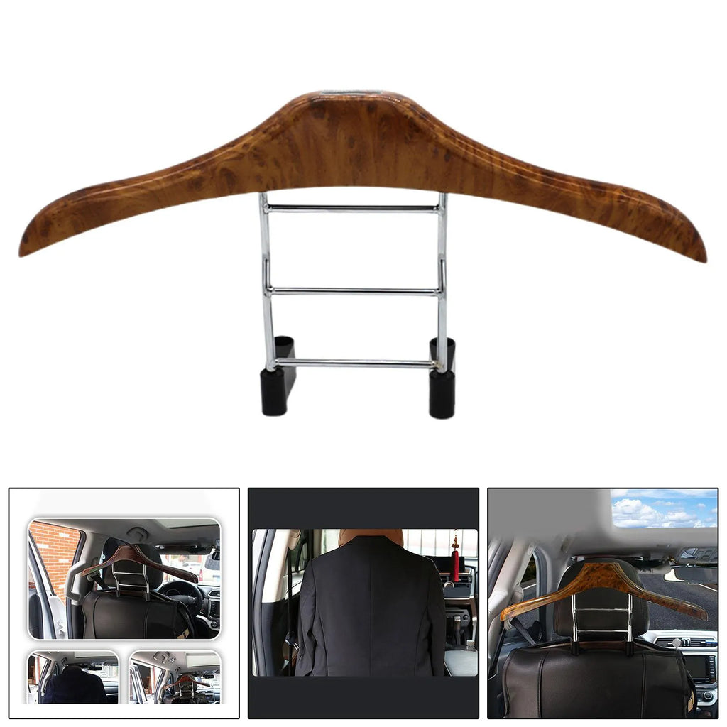 Wood yellow stainless steel car mounted clothes hanger measuring 46.5 by 23 cm for hanging suits and jackets