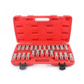 25-piece car terminal removal tool kit with needles and keys for harness disassembly in a storage case.