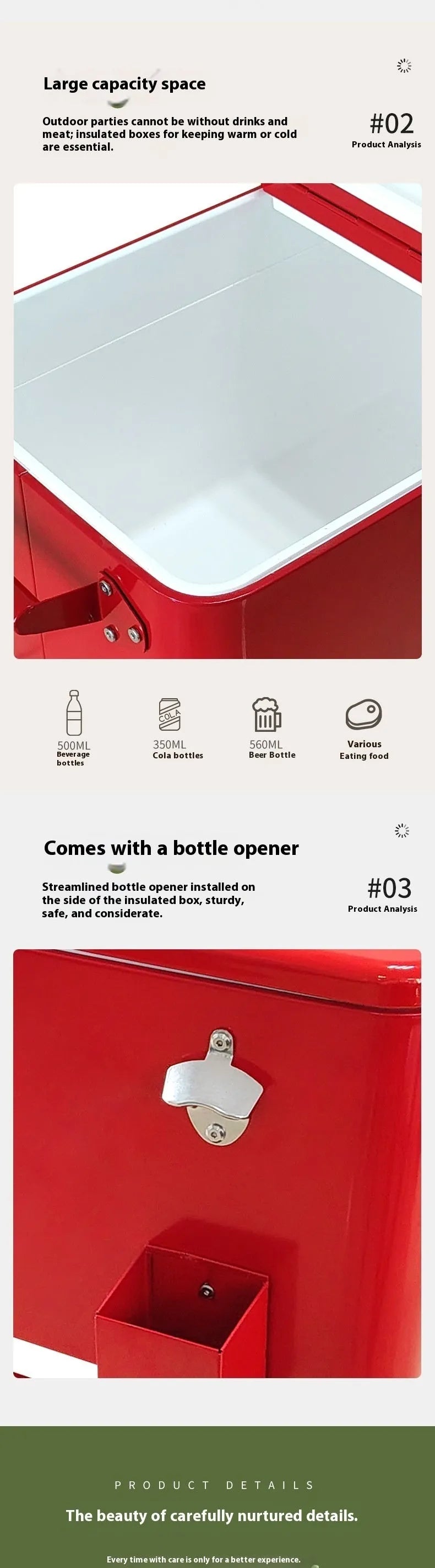 Red outdoor insulated cart with wheels for picnic food and drink temperature control
