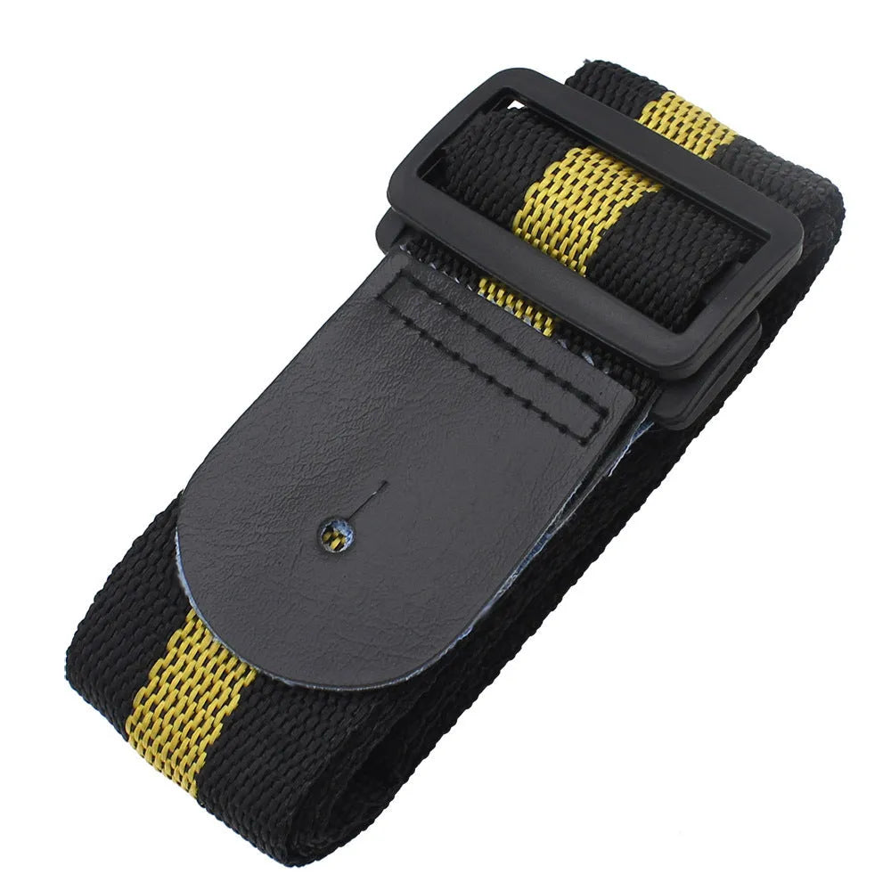 Woven fabric crossbody guitar strap shown in army green, adjustable for electric, bass, acoustic and ukulele.