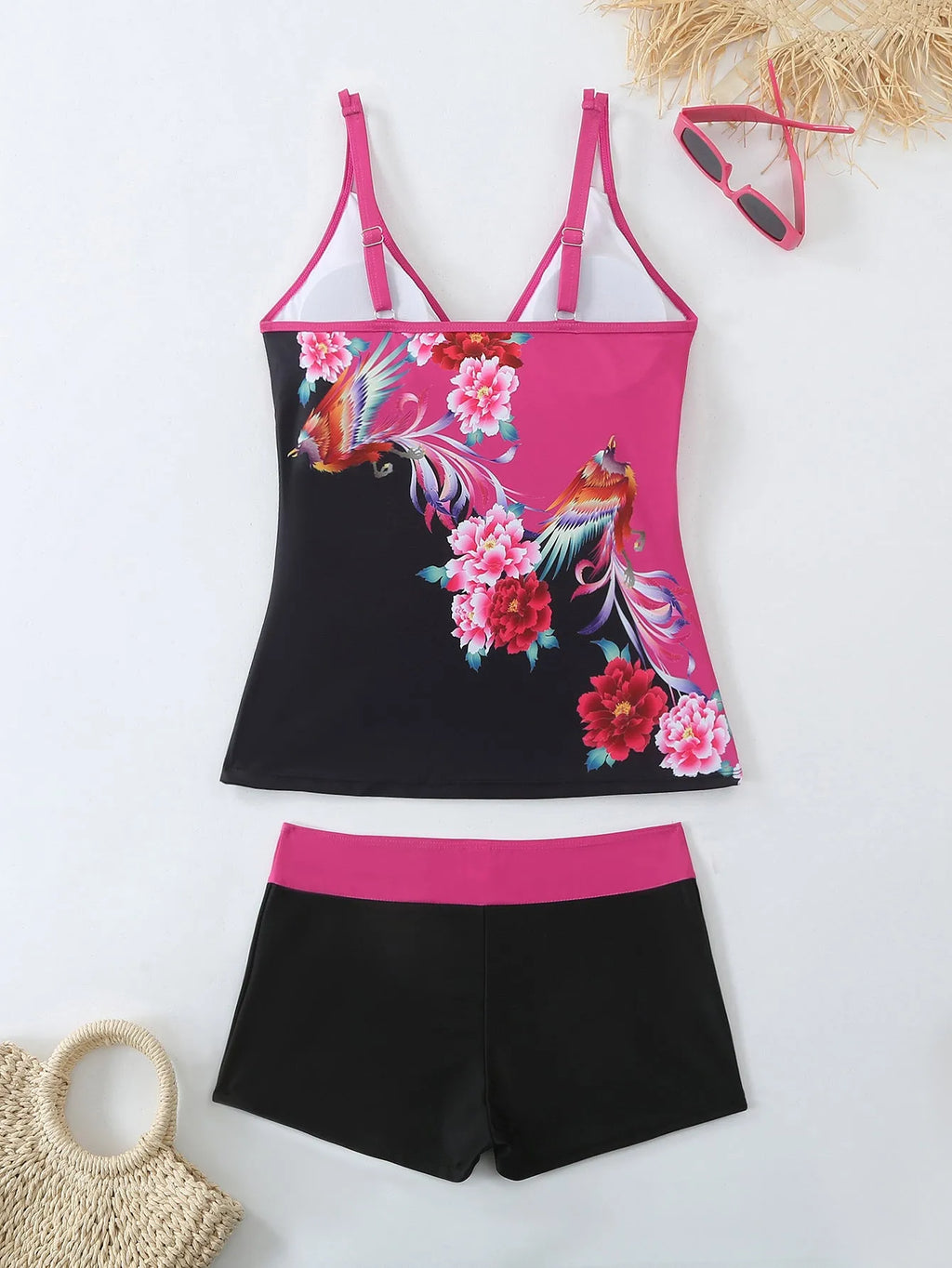 Plus size women's swimsuit set in black brief style with cotton lining