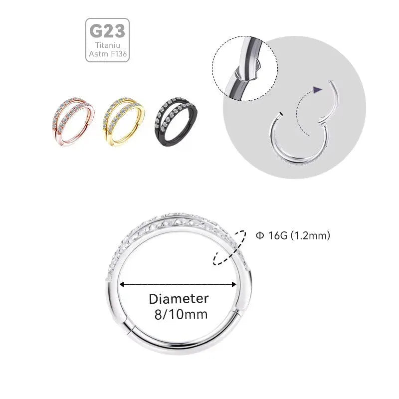 G23 titanium alloy lip nose ring with zircon diamond coating in steel colour and gold colour options