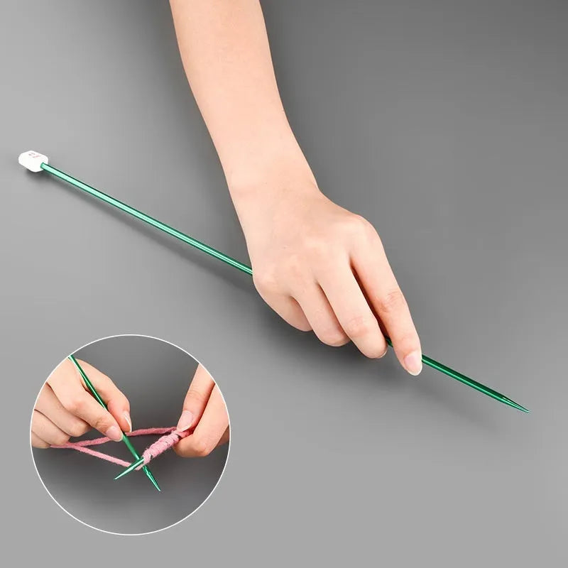 Pair of metal lengthened crochet hooks with caps in sizes 2.0mm to 10.0mm for yarn crafting