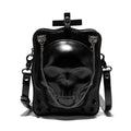 Black mini square crossbody bag with Halloween skull design, chain strap, and Gothic stitching details
