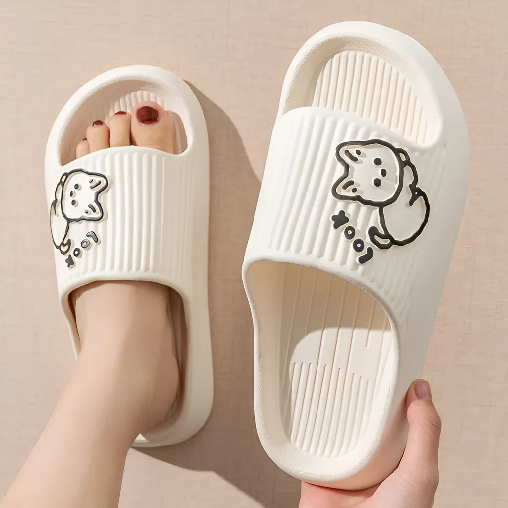 Women's cat-themed platform slippers in multiple colours with thick non-slip EVA sole.