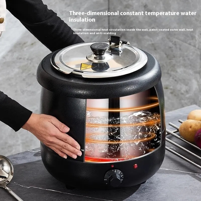 10L stainless steel insulation pot with black iron elements, steel lid and international adapter plug