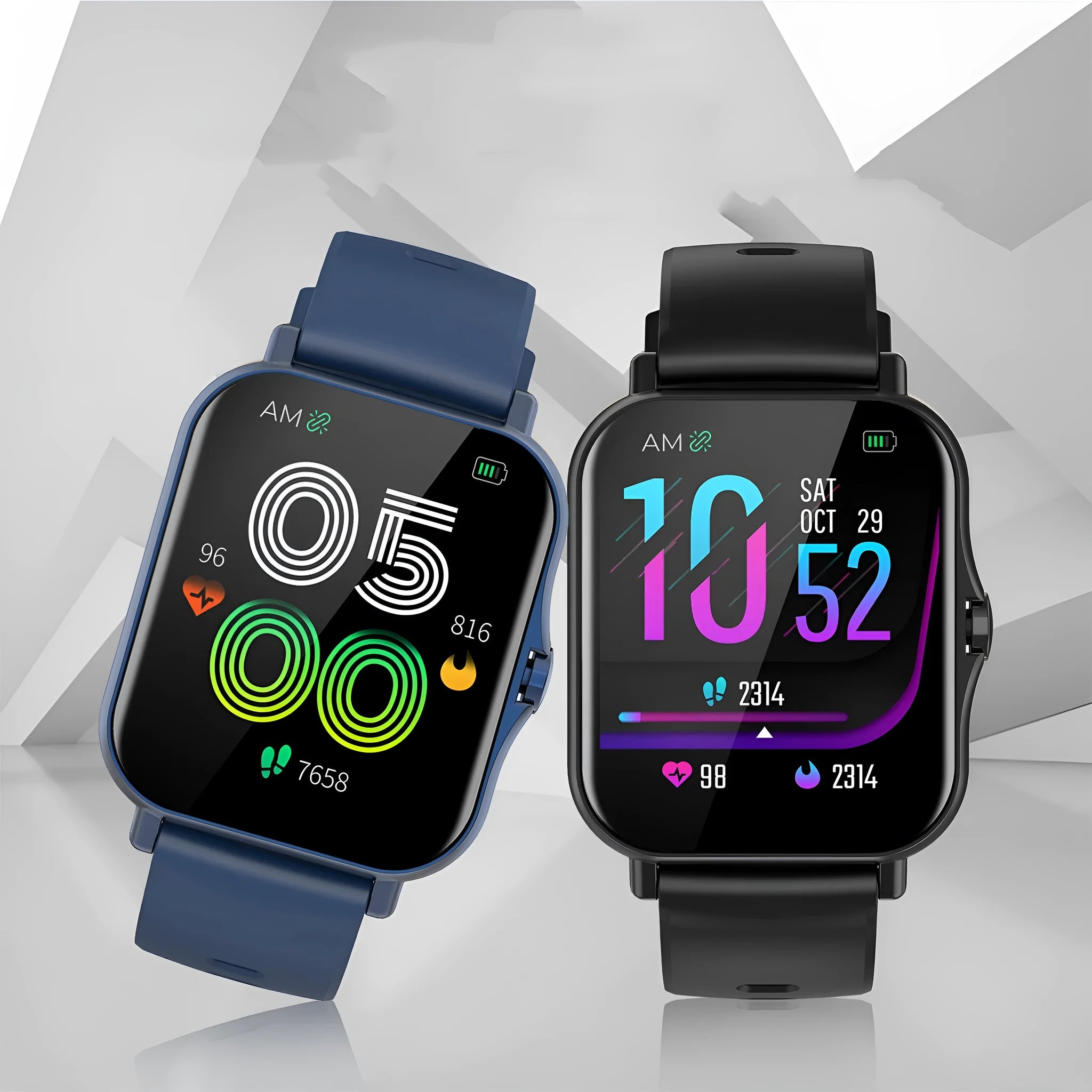 W10 Bluetooth smart watch for heart rate and blood pressure monitoring on wrist, showing touch screen.