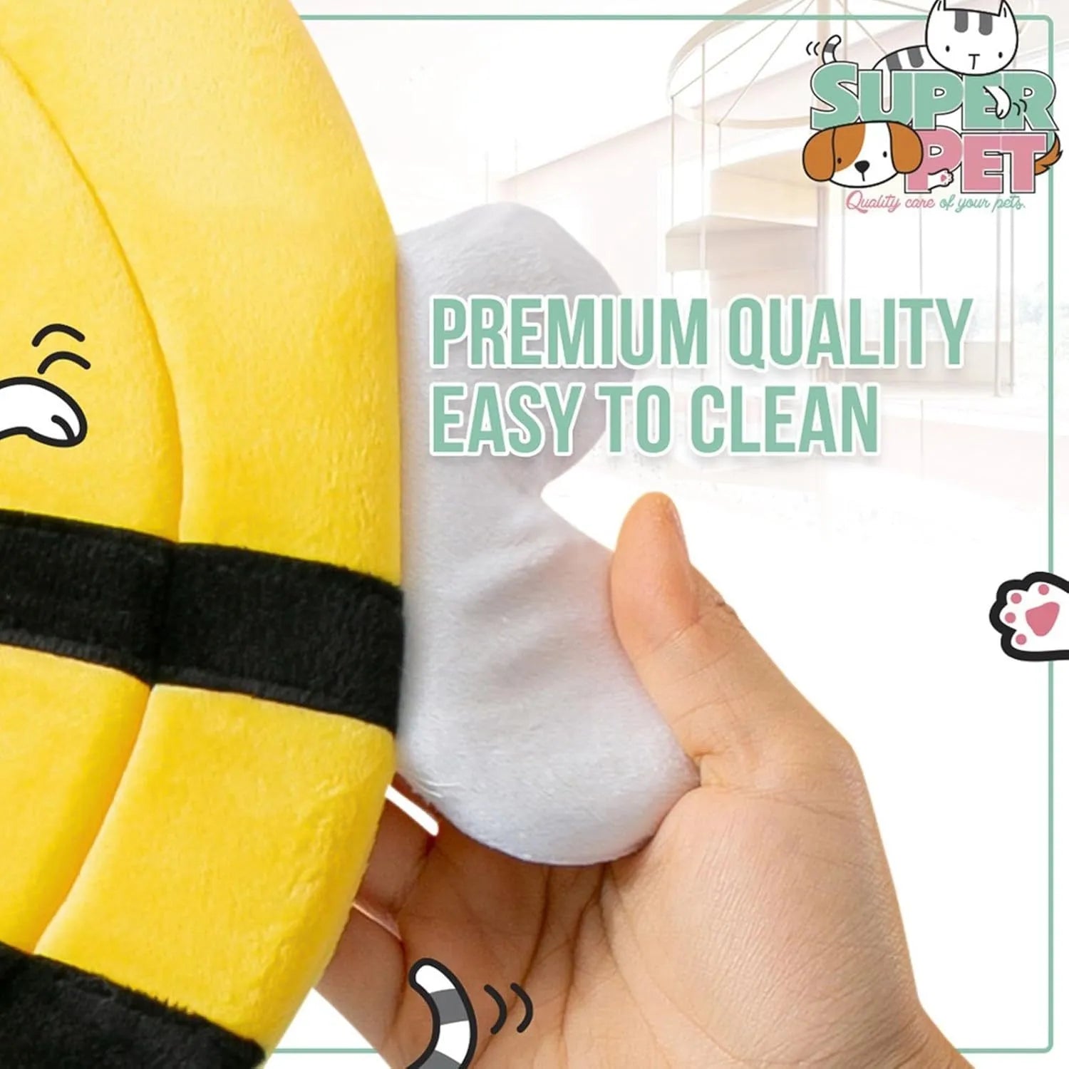 Soft cat cone collar with bee design and adjustable Velcro closure for pet recovery