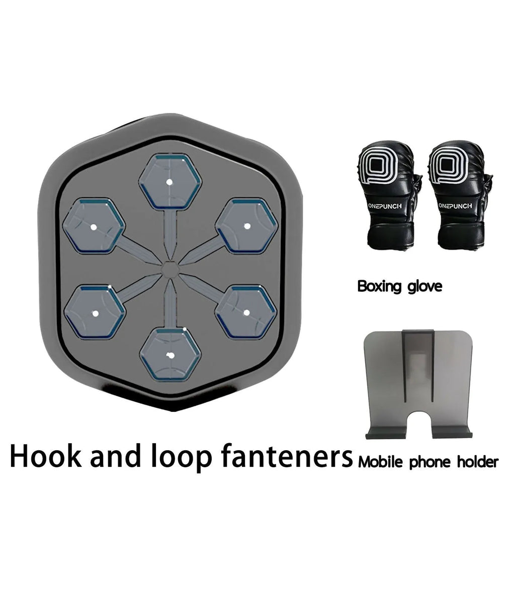 Black smart music boxing machine with Bluetooth connection and boxing gloves