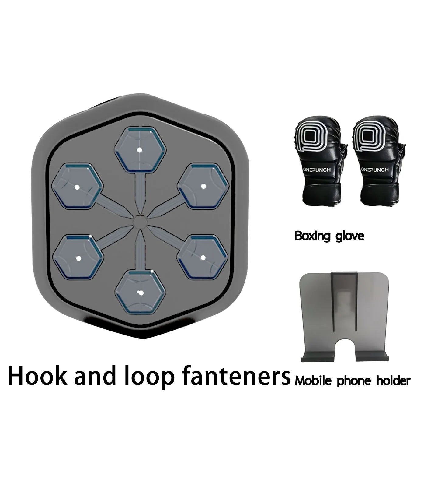 Black smart music boxing machine with Bluetooth connection and boxing gloves
