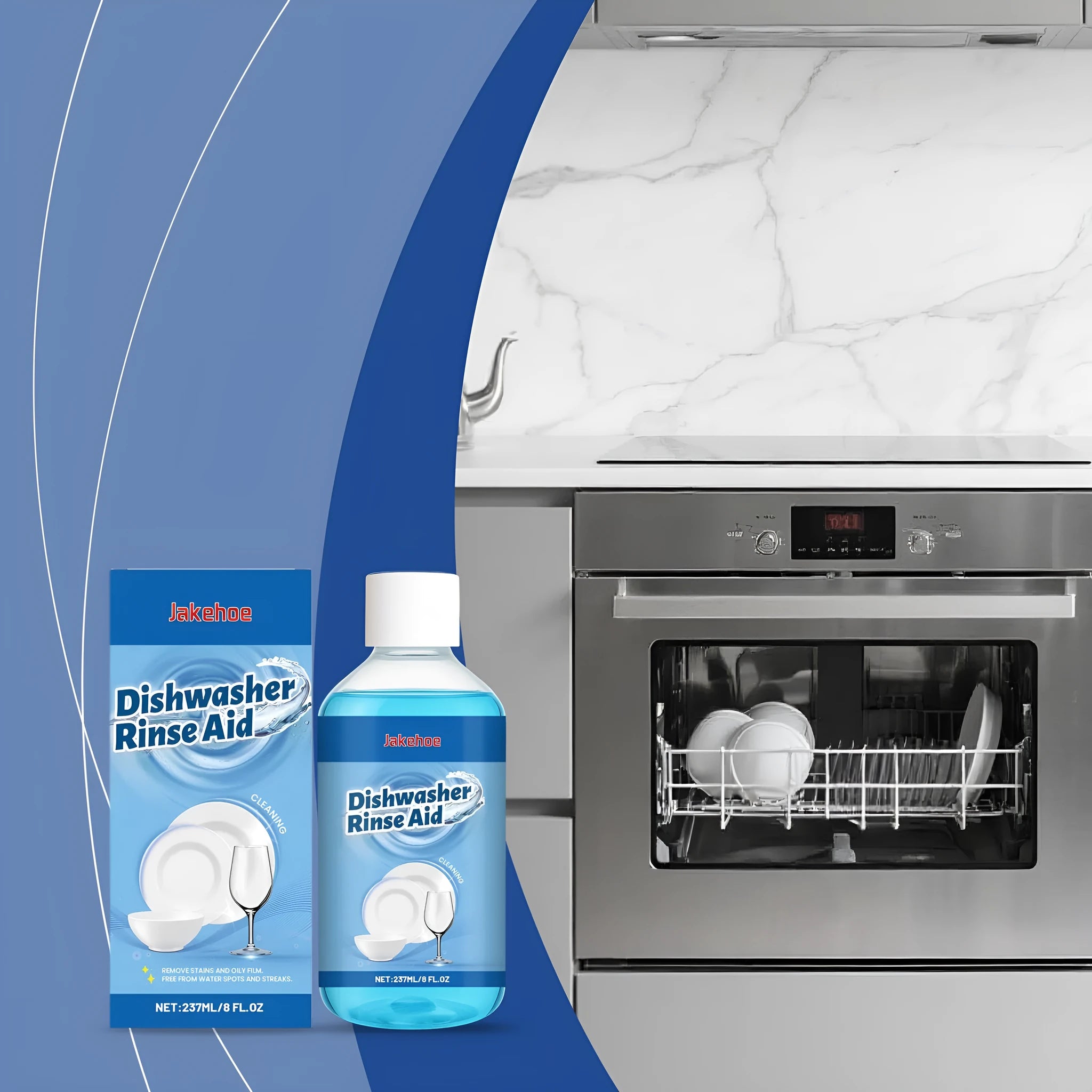 237mL bottle of dishwasher cleaning aid liquid detergent for automatic dishwashers