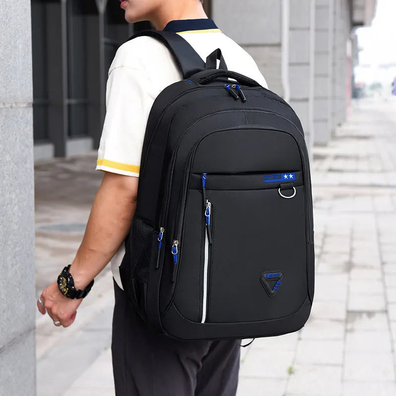 Men's Oxford cloth schoolbag with air pillow belt system in red colour with letter pattern