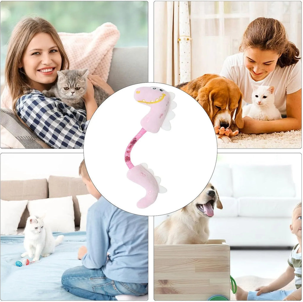 Four-piece cat toy bundle showing plush mouse, fish, bunny, rope toys, springs and kicker toys in assorted colours