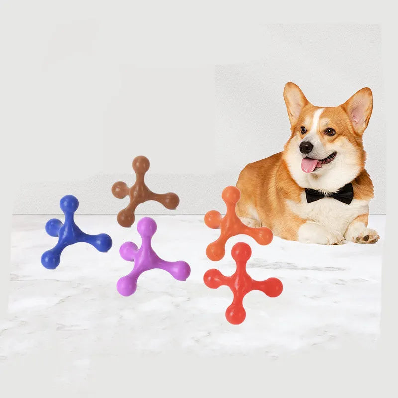 Blue silicone three-legged chew toy for small and medium sized dogs