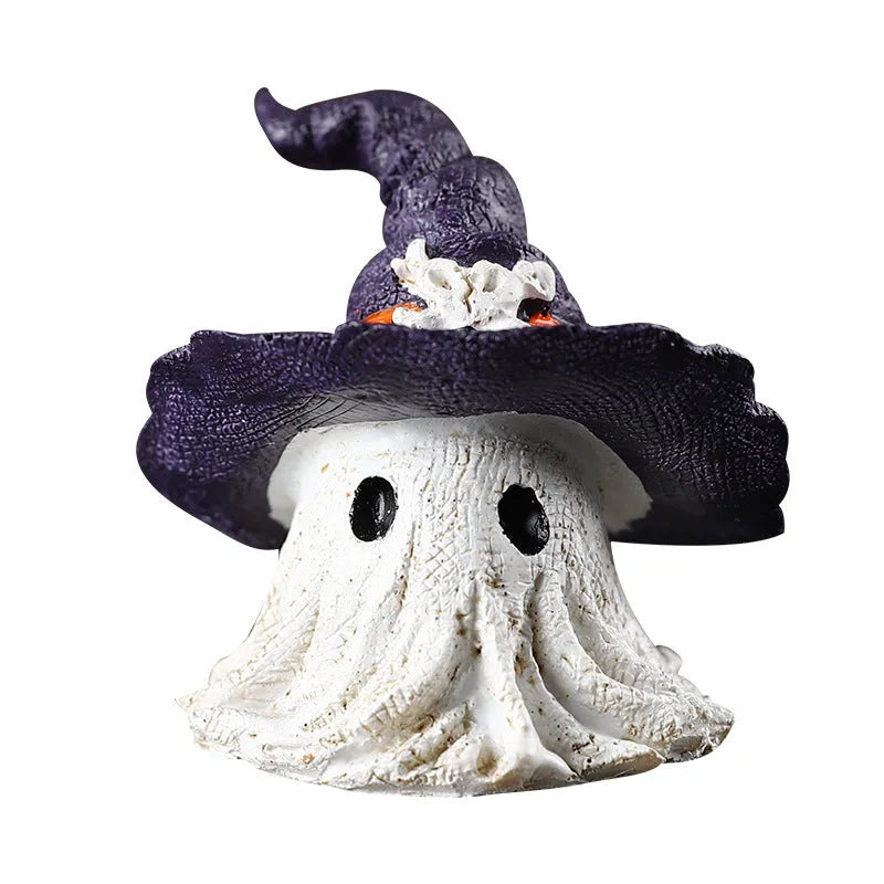 Resin wizard hat ghost ornament in purple or black for Halloween Christmas Easter decorations