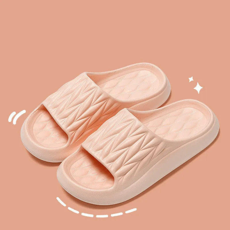 Leaf texture design EVA household slippers in multiple colours on a white background.