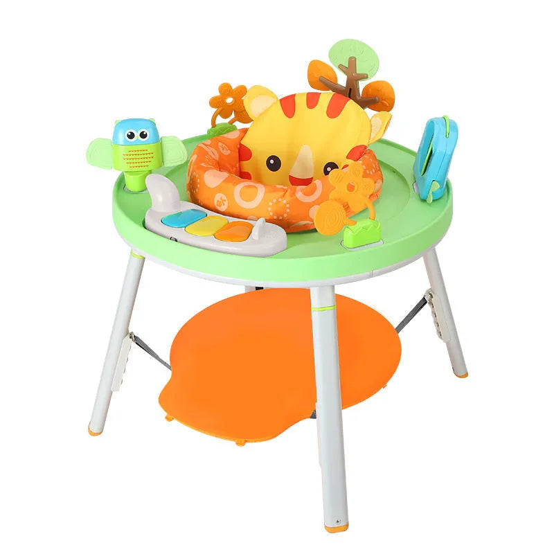 Baby jumping chair gymnastic rack with interactive toys in duck or lion theme models.