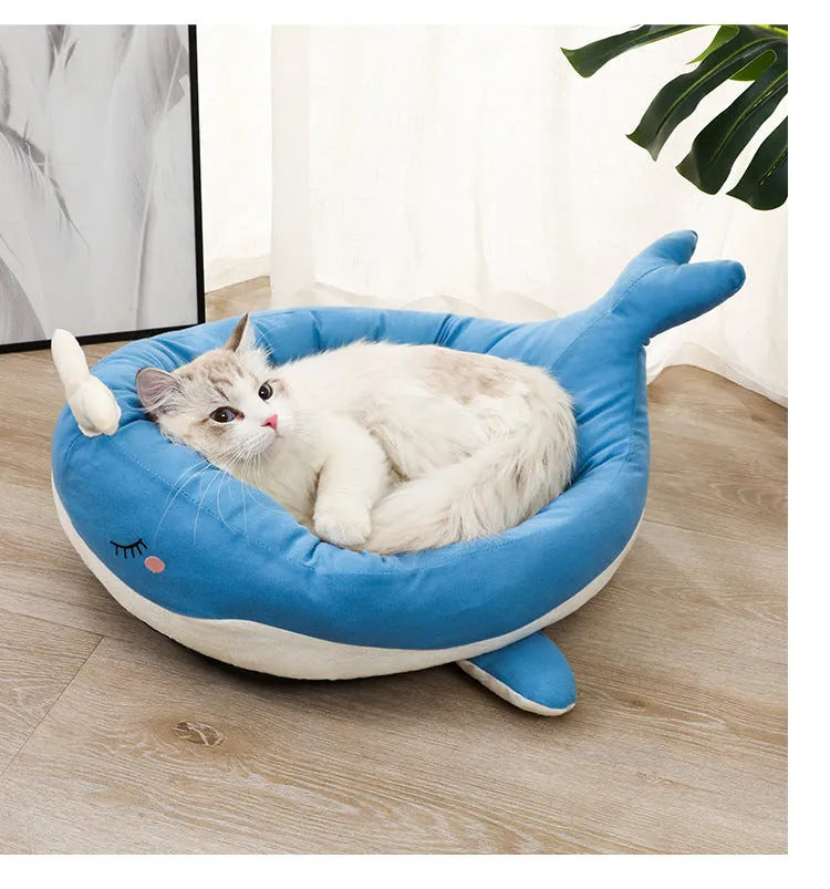 Duck shape soft polyester pet bed for small dogs and cats in blue or white colours