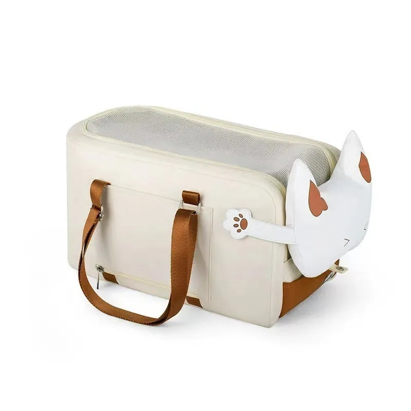 Beige hard EPE padded pet carrier with one-shoulder strap for cats up to 15kg