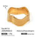Geometric wave pattern stainless steel ring for women with wide surface design
