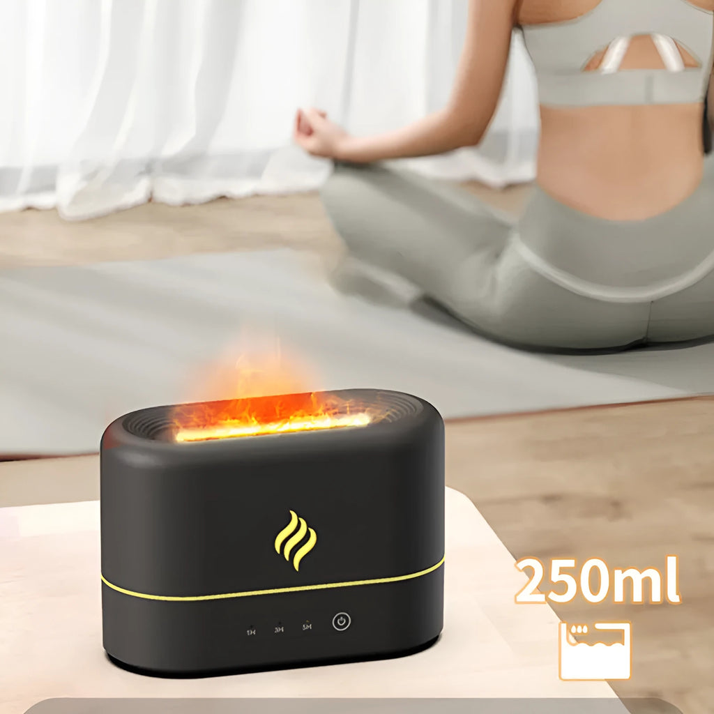 Black and white seven-colour flame aromatherapy humidifier with USB cable and water tank