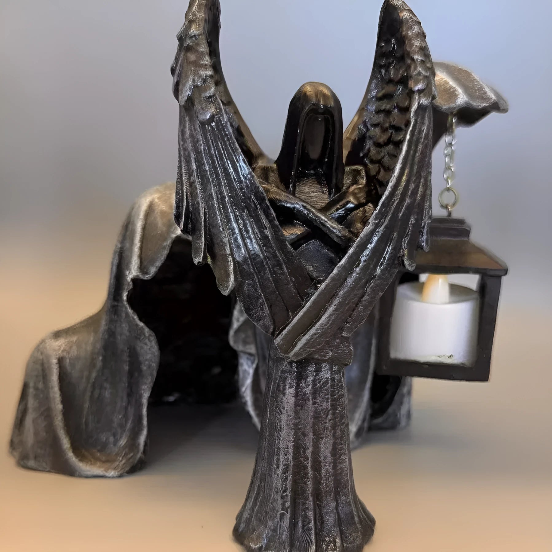Dark Angel resin statue ornament measuring 6.5cm by 5cm by 17cm tall for gothic décor