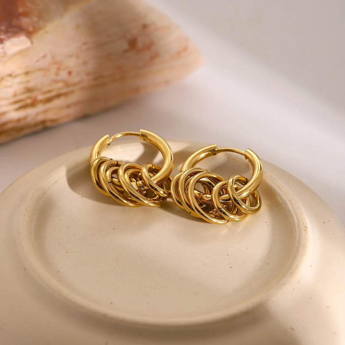 Stainless steel colour matching earrings with electroplated finish in ins style