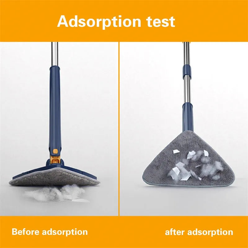 Extendable triangle cleaning mop with 360-degree rotating head and stainless steel pole