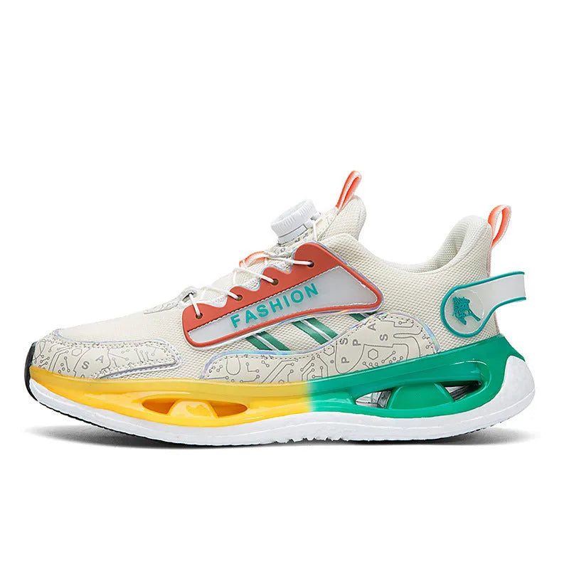 Men's low-top mesh sports shoes in beige orange with an elastic band and a round toe.