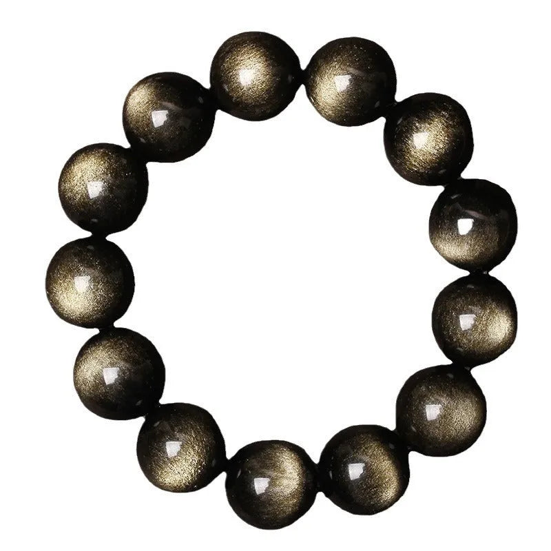 Hand-woven obsidian bracelet with round crystal beads in natural black stone