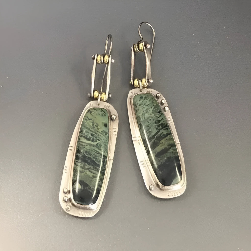 Geometric two-tone marble pattern alloy earrings showing angular shape with marbled colour detailing