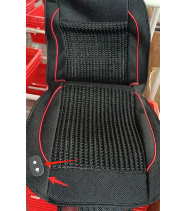 Black car ventilation seat cushion with massage function showing 60x60cm dimensions