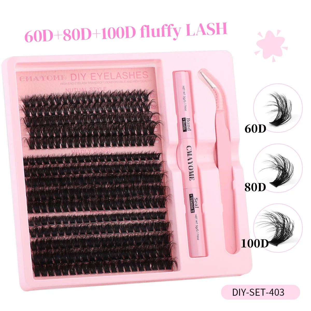 DIY false eyelashes extension kit with eyelash tweezers and chemical fibre false lashes