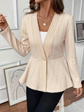 Women's apricot knitted cardigan with one button and jacquard texture on hanger