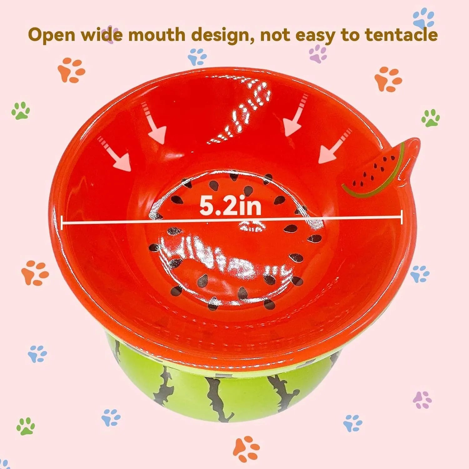 Ceramic raised cat bowl with tilted design and colourful fruit pattern