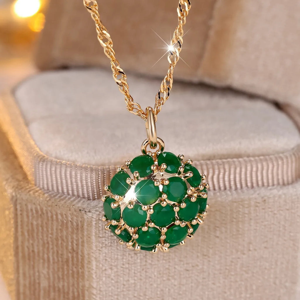 Champagne gold round emerald diamond pendant necklace on an adjustable 51-60cm copper chain.