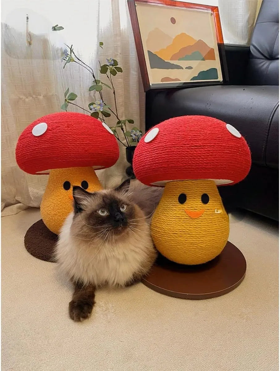 Foldable mushroom-shaped cardboard cat scratcher and lounge for indoor cats